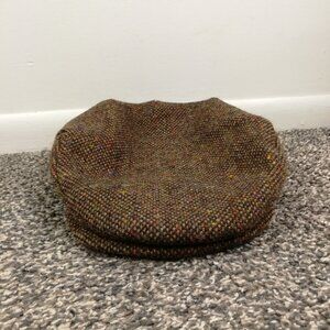 Vintage Hanna Hats Donegal Ireland Tweed Wool Newsboy Cap Tan Flecked M Irish